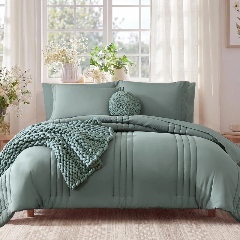 Oversized Queen Comforter Set-7 Pieces Soft Bed in a Bag Queen Bedding Sets