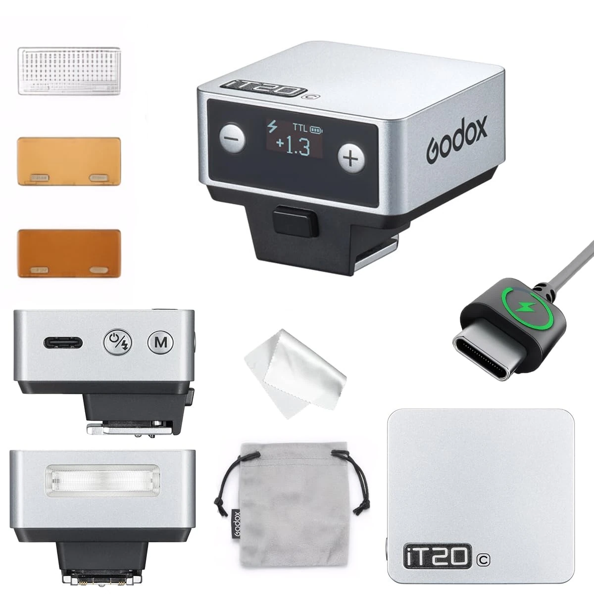 GODOX IT20 C TTL Mini Flash, IT20C Camera Flash with Spreader and Color Filter, Compatible with Canon EOS R RP R5 R6 R7 R5 Mark II R6 Mark II 90D 750D M50 M3 M6 Mark II