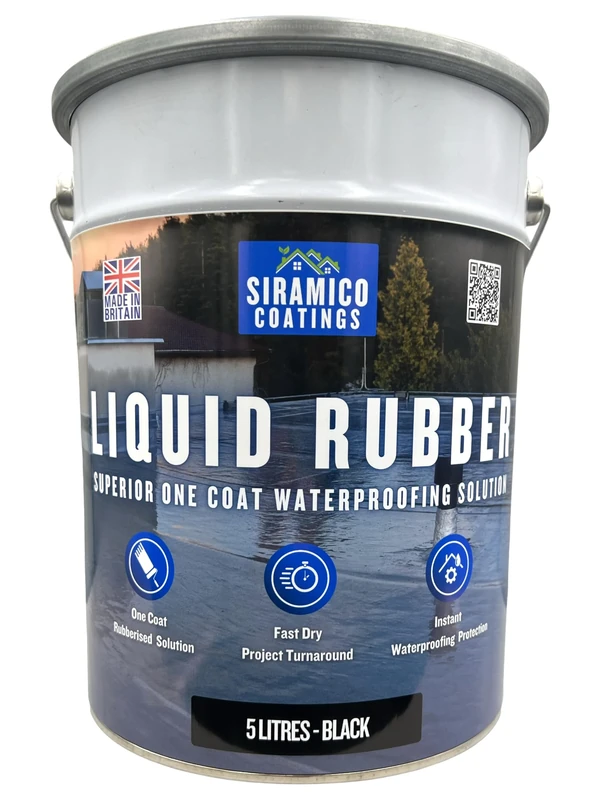 Siramico Coatings Liquid Rubber Roof Coating | 5 Litres | Instant Leak Seal Technology I Quick Drying, One Coat Waterproofing Sealant | Black, Grey & Clear (Black, 5 Liters)