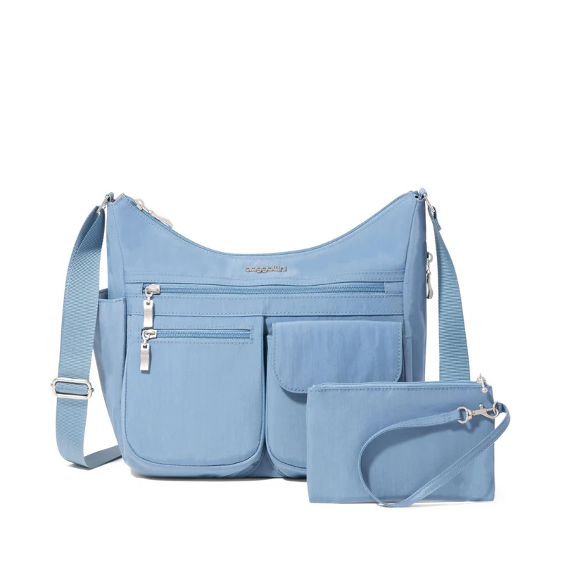 Baggallini Women's Everywhere Bagg Crossbody 11x9 Lightweight Nylon Hobo Water-Resistant Travel Bag W/RFID, Cornflower, One Size - Image 1