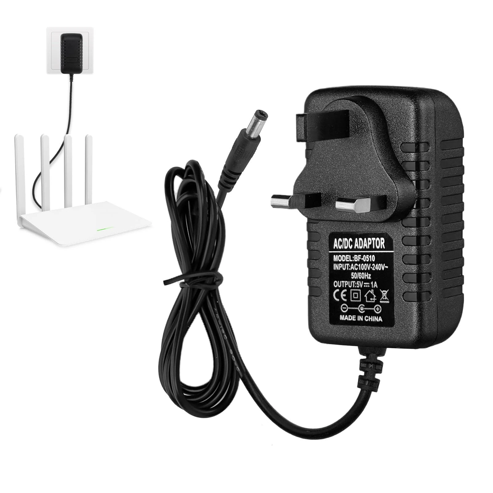5V 1A Charger,5V Power Supply 5.5mm X 2.1mm,AC Adapter 100-240v 50 60hz,DC 5 V 1A Power Supply,AC to DC 5-V 1-A Power Source for Speakers Router Security Cameras LED Strips