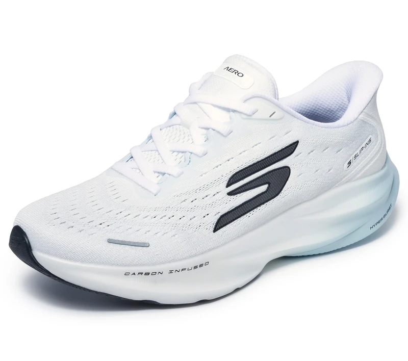 Skechers Men's Aero Spark Slip Ins Running Trainer, White/Light Blue, 8.5 UK