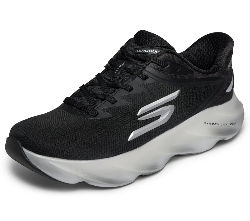 Skechers Men's Aero Burst Slip Ins Running Trainer, Black/White, 11 UK