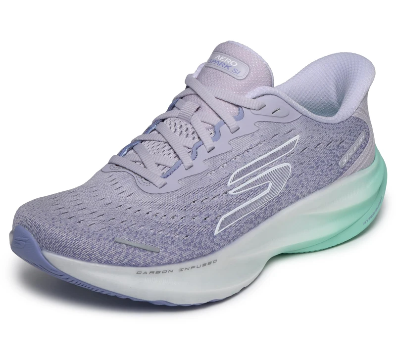 Skechers Women's Aero Spark Slip Ins Running Trainer, Purple/Aqua, 4.5 UK