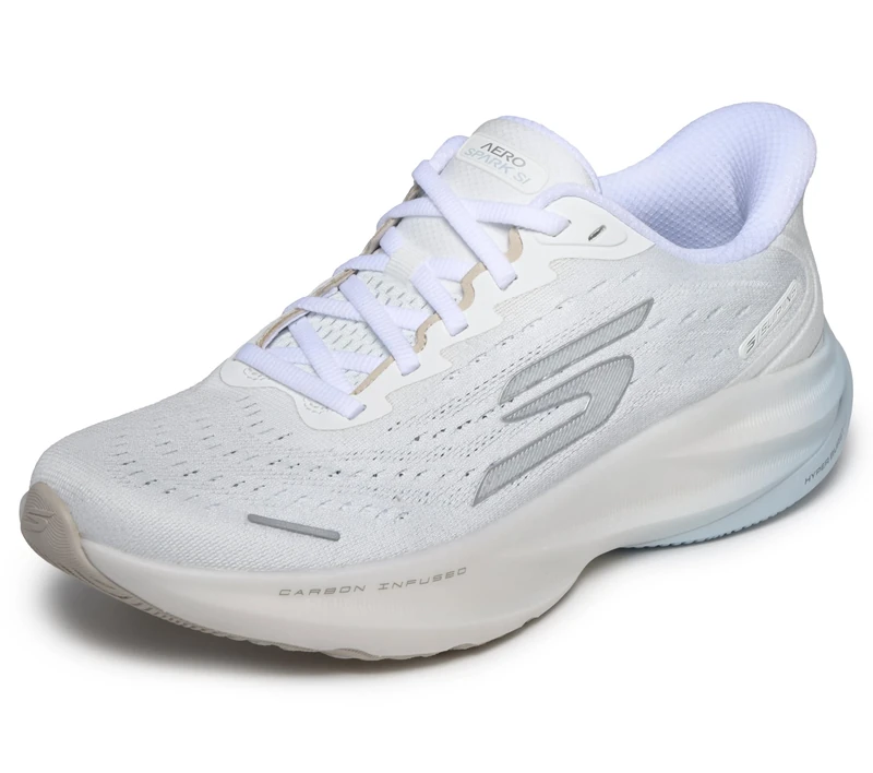 Skechers Women's Aero Spark Slip Ins Running Trainer, White/Silver/Black, 4 UK