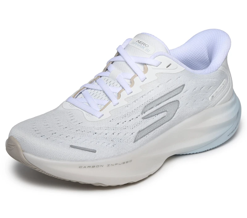 Skechers Women's Aero Spark Slip Ins Running Trainer, White/Silver/Black, 5 UK