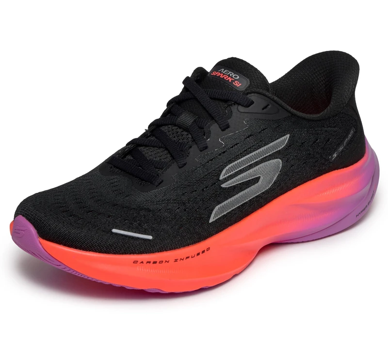 Skechers Women's Aero Spark Hands Free Slip-ins Sneaker, Black/Purple/Pink, 5 UK