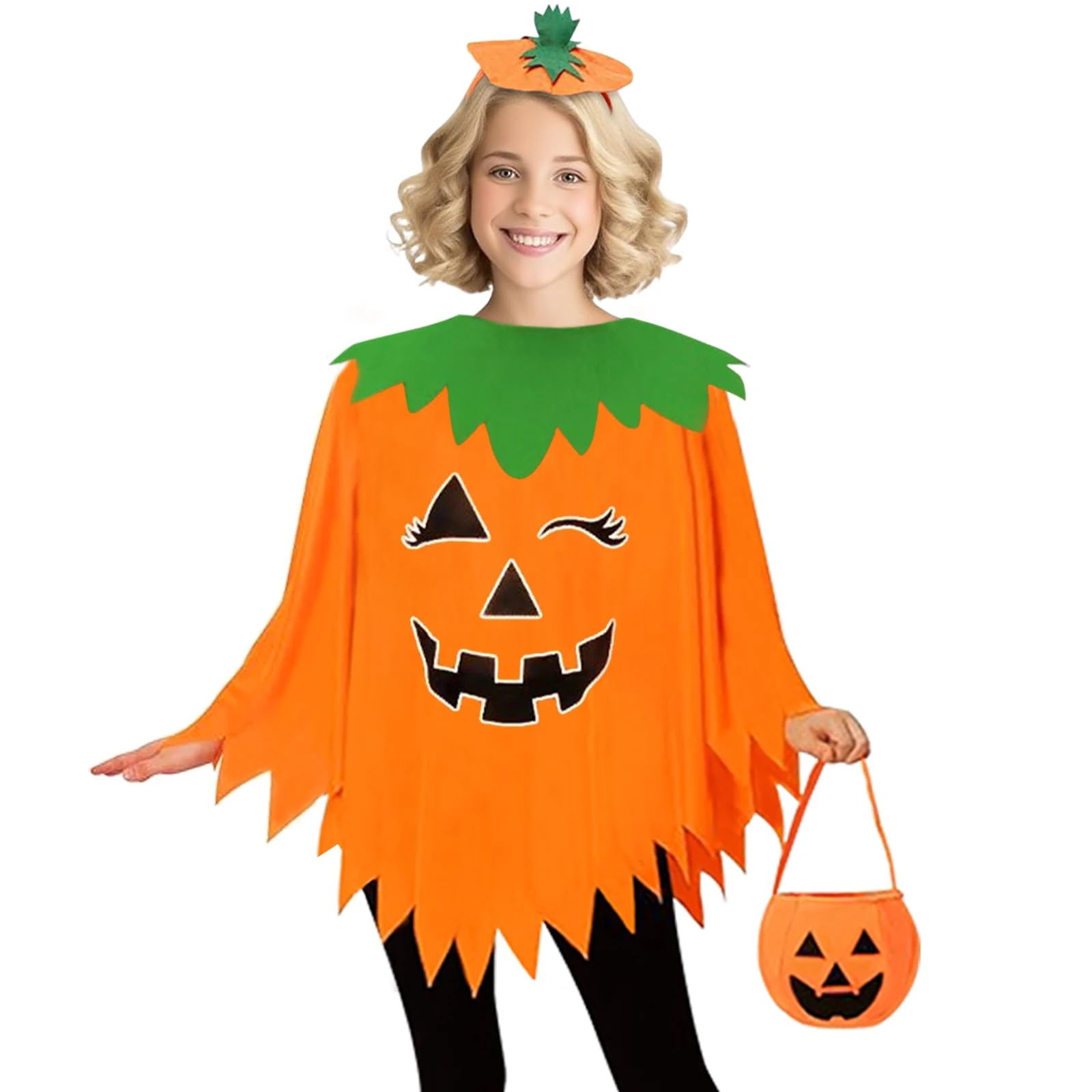 AOLIUP Halloween Pumpkin Costume Women: Glow in the Dark Pumpkin Cape Costumes Adult with Pumpkin Hat Bag for Carnival Fancy Dress Cosplay Party Poncho