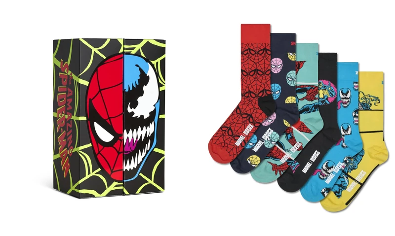 Happy Socks Marvel Spider-Man 6-Pack Socks Gift Set, Black, 41-46 - Image 1