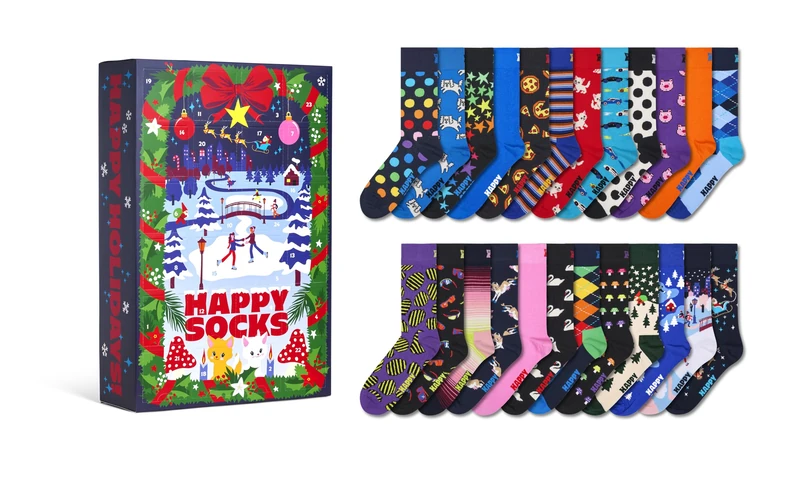 Happy Socks 24-Pack Advent Calendar Gift Set, Navy, 36-40 - Image 1