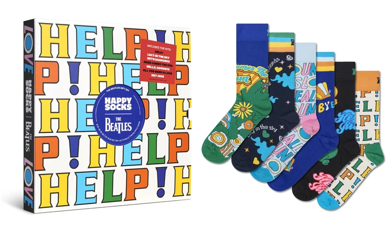 Happy Socks The Beatles 6-Pack Socks Gift Set, Black, 41-46 - Image 1