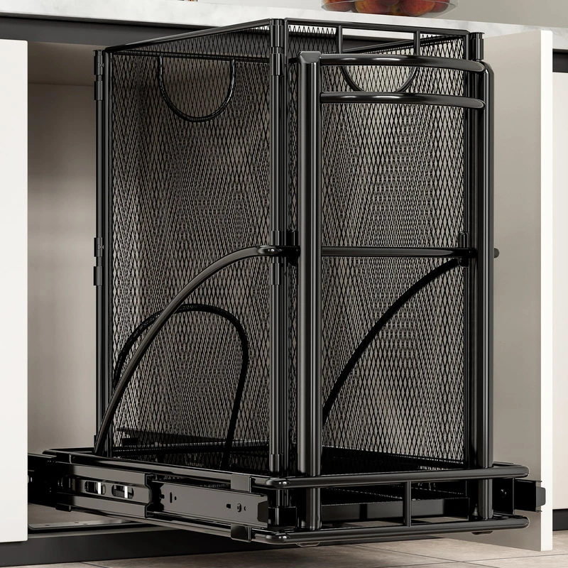 AMENER Under Sink Trash Can Pull Out with 7.4 Gal Black Can 13" Wx17 Hx17 D Sliding Garbage Can Under Cabinet