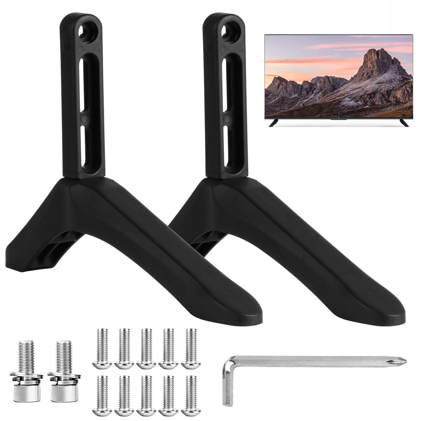 2pcs Universal TV Stand Legs, TV Stand Base Replacement Bracket Feet, Plastic Table Top TVs Base Pedestal for Most LCD/LED/OLED Flat & Curved TVs Television Stands Legs, with Accessories