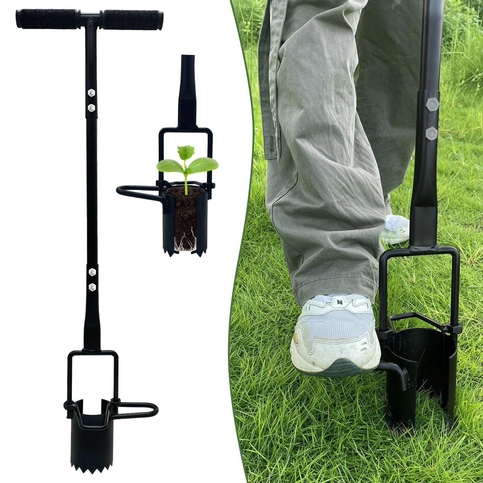 Laaorr Bulb Planter Tool, Long Handled Bulb Planter with Serrated Base Bulb Planting Tool with Soft Grip Garden Bulb Transplanter for Digging Holes to Plant Tulips, Iris, Daffodils Seedlings