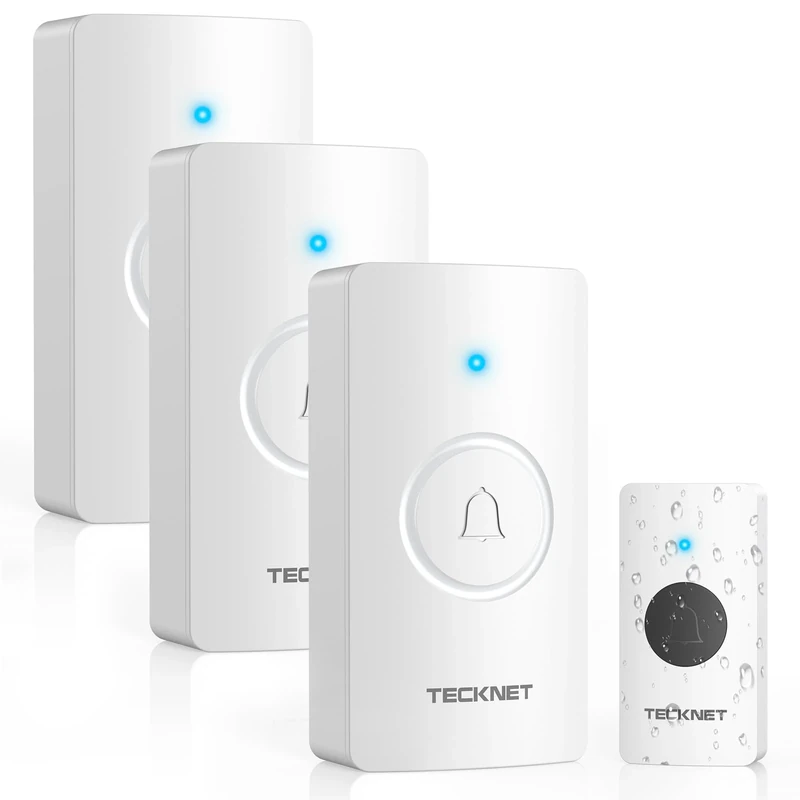 TECKNET Wireless Doorbell - 3 Receivers, 1312 ft Range, 4.5yr, IP65