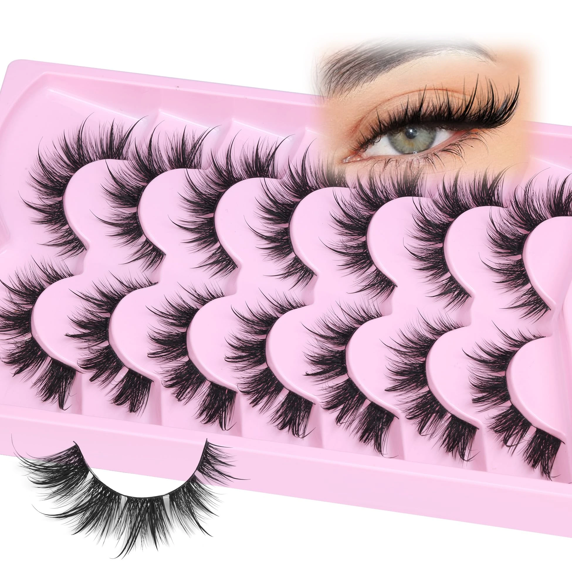 Fox Eye Lashes Natural Cat Eye Lash Strips Fluffy Eyelashes C Curl False Lashes Fairy Wispy Fake Eyelashes Look Like Lash Extensions Cut into Lash Clusters 3D Eyelash Extensions 7 Pairs by Mavphnee