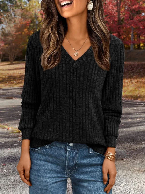 Womens Long Sleeve Shirts V Neck Fall Casual Tunic Tops Basic Tees Dressy Casual Fashion Clothes Trendy Outfits 2025, Black, Medium