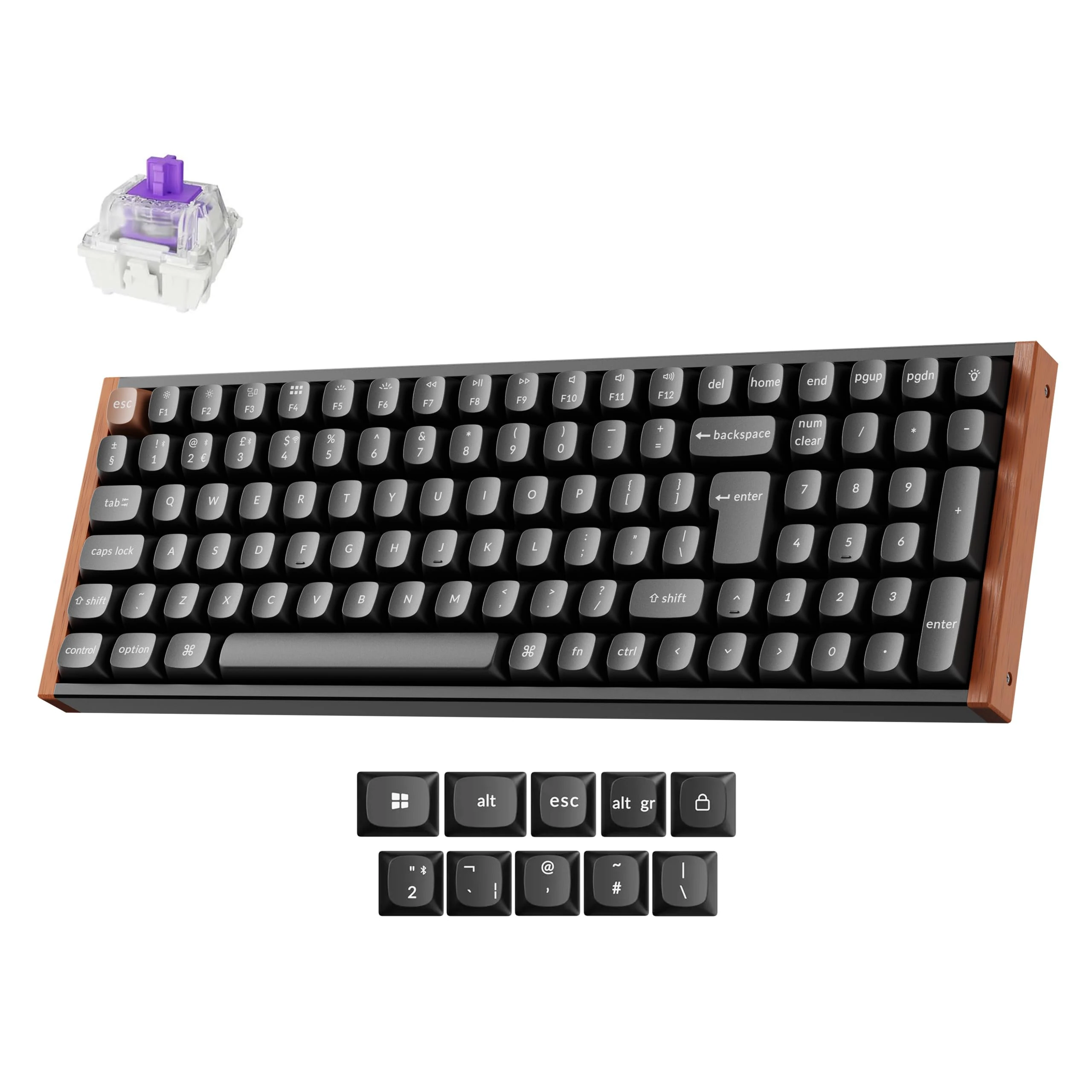 Keychron K4 HE 96% Wireless RGB Hall Effect Keyboard - Gateron Magnetic Switches, Rapid Trigger, QMK, Bluetooth 5.2 & 2.4GHz - Aluminium & Rosewood Frame (Black) - for Mac/Windows/Linux - UK Layout
