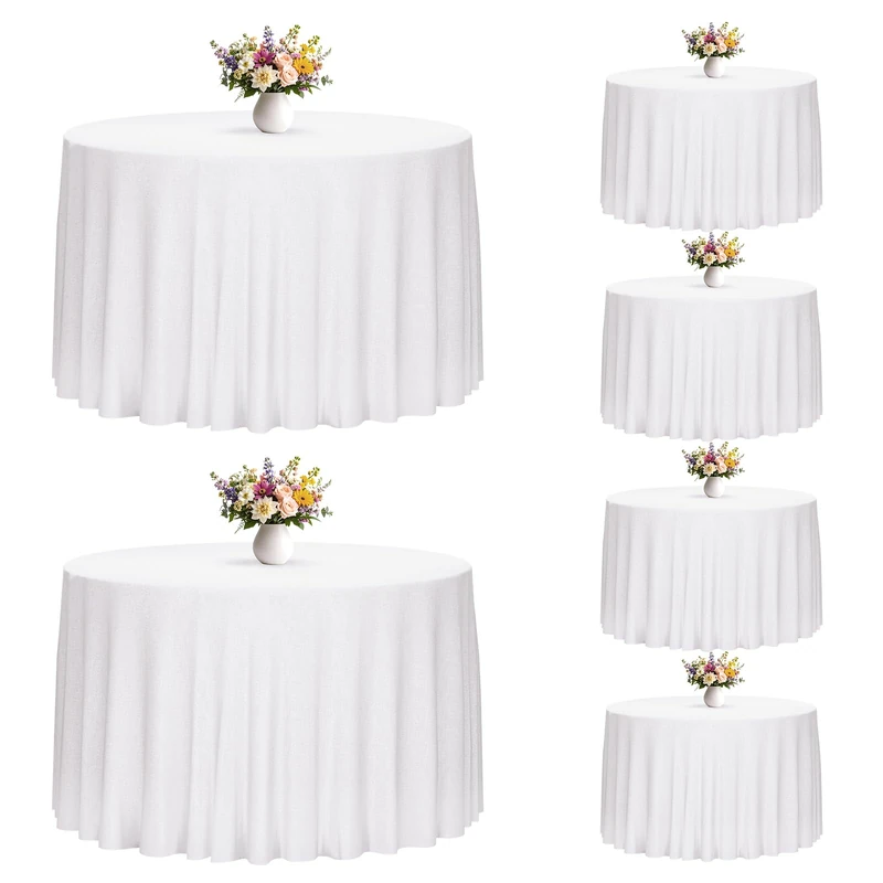 Fixwal 6 Pack 108 Inch Tablecloths Round White Table Cover