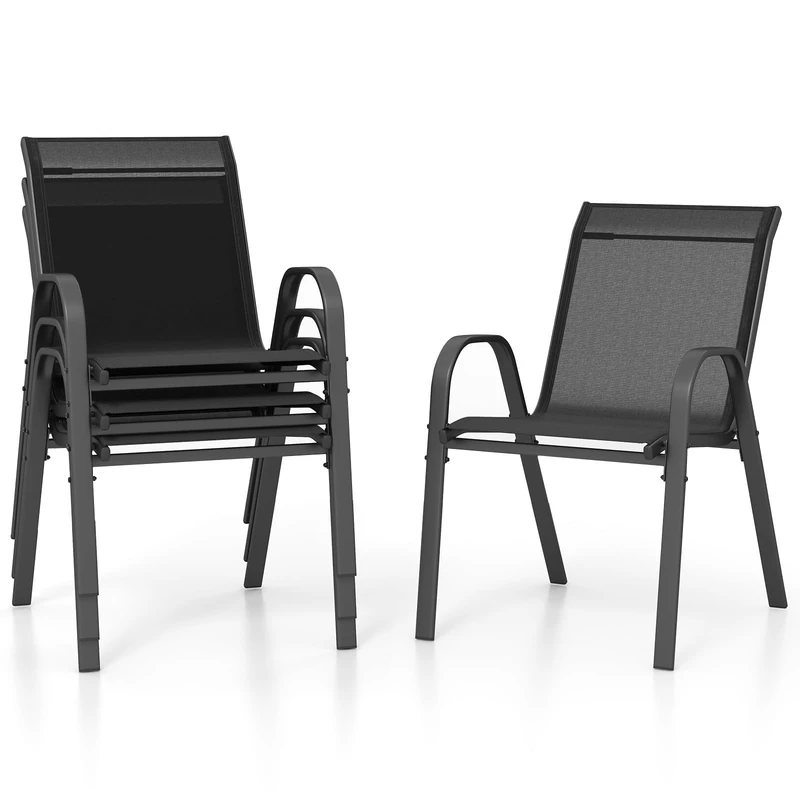 FANTASK Set of 4 Garden Chairs, Stackable Patio Chair Set up to 150 kg, Balcony Chairs Made of Textilene and Metal Frame, 56 x 70 x 84 cm