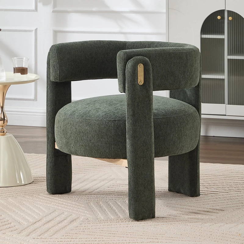 Ya-Home Modern Accent Chair in Chenille Upholstered Tub Chair with Armrests, Leisure Lounge Chair for Bedroom, Living Room & Makeup Areas, Green