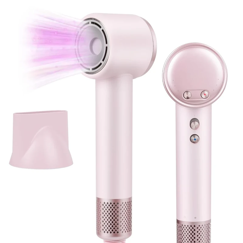 Hair Dryer 200 Million Negative Ionic Hairdryer,3 Speed 4 Heat Setting,110, 000 RPM High Speed Brushless Motor Blow Dryer，with Magnetic Nozzle，51dB Low Noise Travel Hairdryers for Women and Men (Pink)