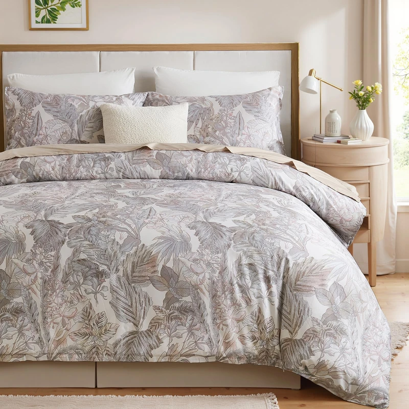 Cozaline 100% Cotton Duvet Cover King Size – Elegant Vintage Botanical Bedding Set with Zipper Closure, 3 Pieces Soft Breathable Neutral Floral Print Comforter Cover with 2 Pillowcases