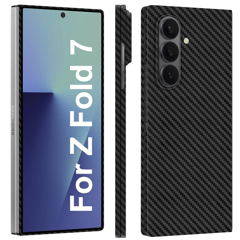 kaisenkec Slim Thin 1500D Carbon Fiber Case Compatible with Samsung Galaxy Z Fold 7, Aramid Fiber Z Fold7 Cover Supports Wireless Charging, Matte Black Gray Twill [NOT Printed]