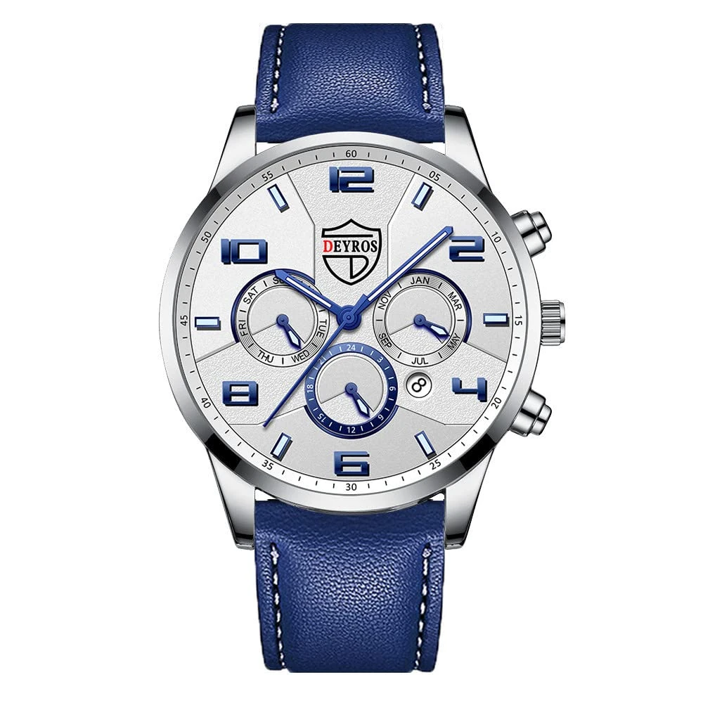 24 Hour Watches for Men Analog Quartz Watch Men Wristwatch Clock Business Date Casual Watch (F, One Size)