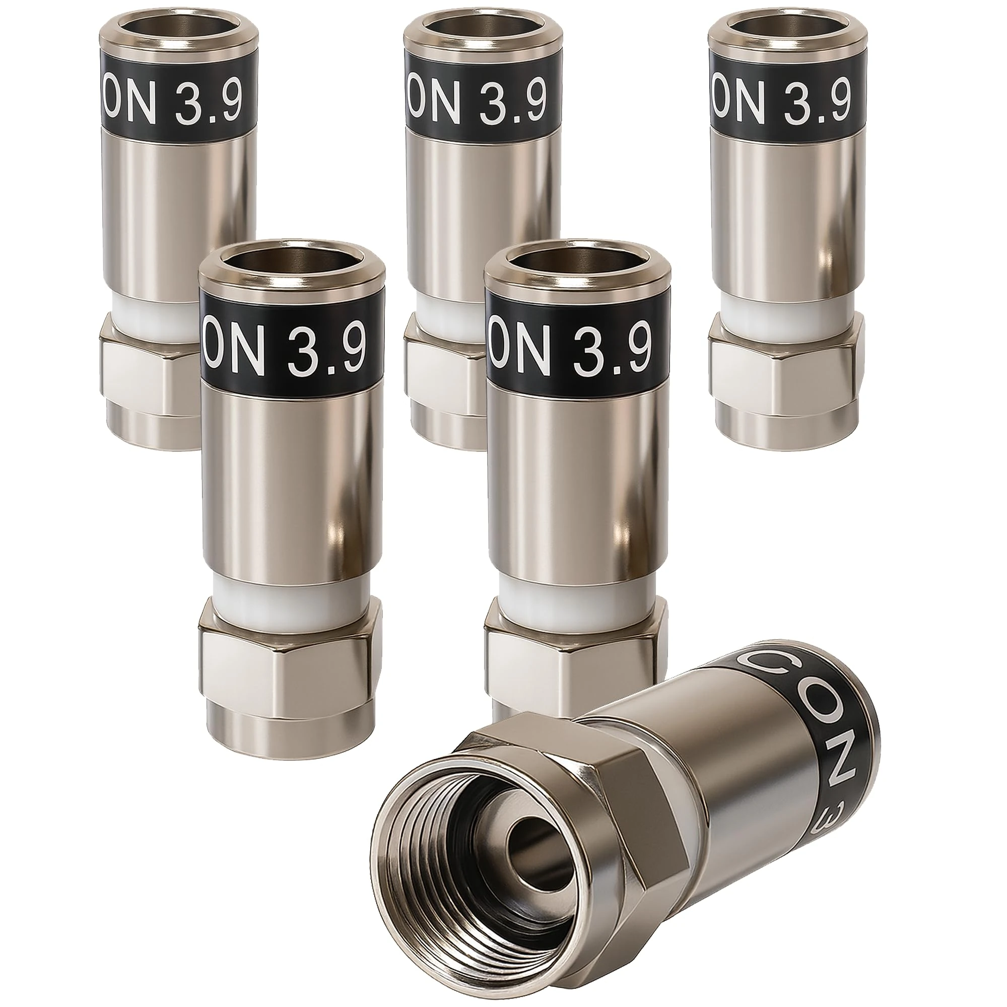 1STec 6 x RG59 Cabelcon 3.9 Crimp on compression Hex head screw type male F-connector plugs for coaxial aerial cables used by Virgin Media Digital coax signal lead broadband TiVo TV Box Cablecon