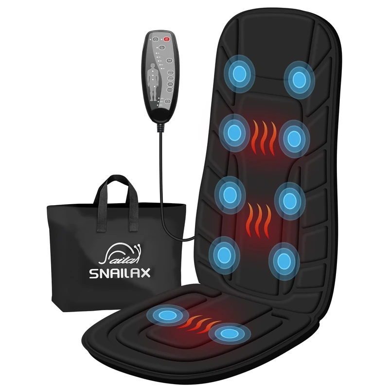 Snailax Back Massager with Heat, Massage Seat Cushion with 10 Motors, Massage Chair Pad for Home Office Use, 5 Modes & 3 Intensity Levels, 2 Heat Settings with 30-60-90 Mins Timer, Ideal Gifts