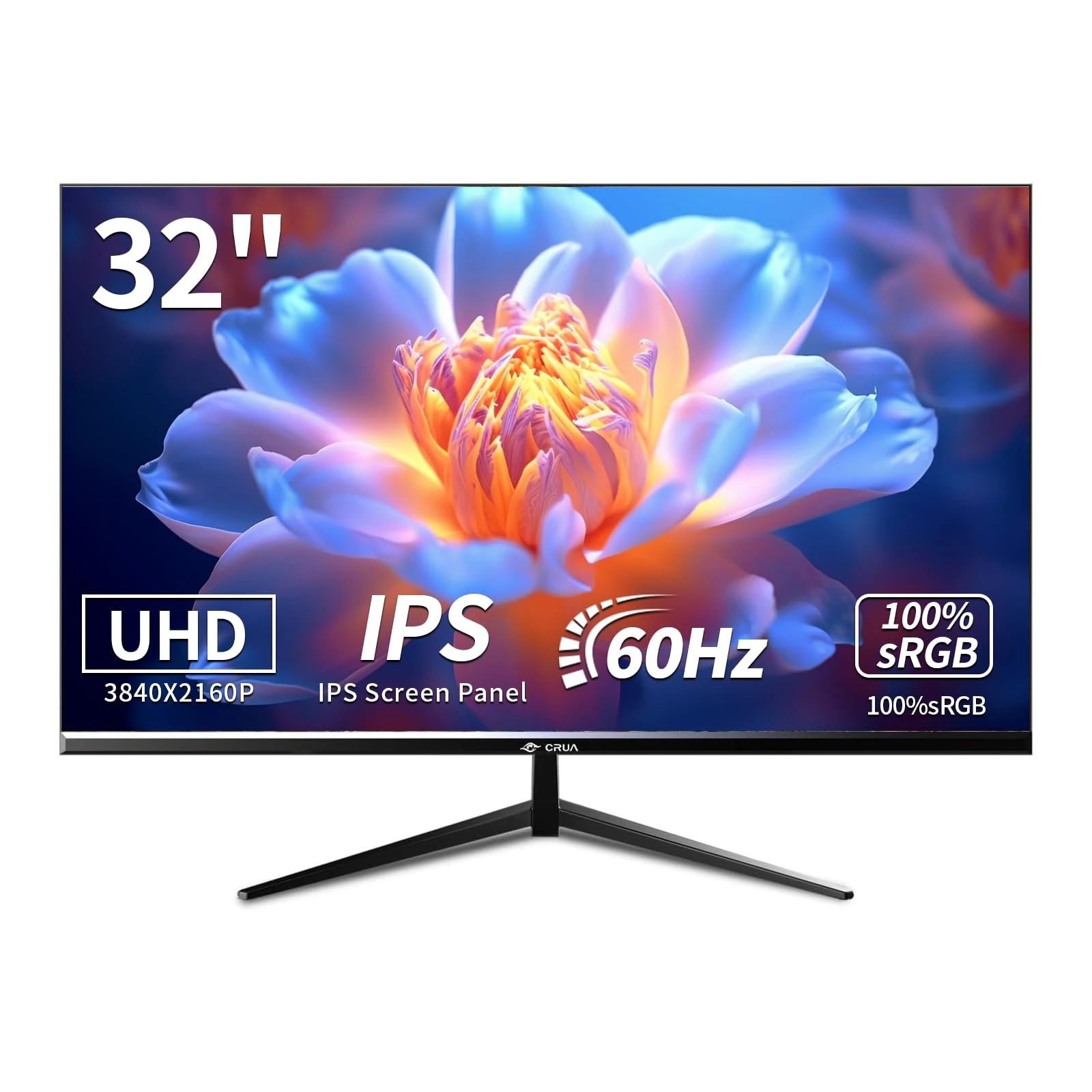 CRUA 32 Inch 4K UHD IPS Monitor, 3840×2160, 60Hz, 100% sRGB, AMD FreeSync, Eye-Care Tilt Display, 178° Wide View, HDMI & DisplayPort, VESA 100x100, Ultra HD Gaming & Office Screen – Black