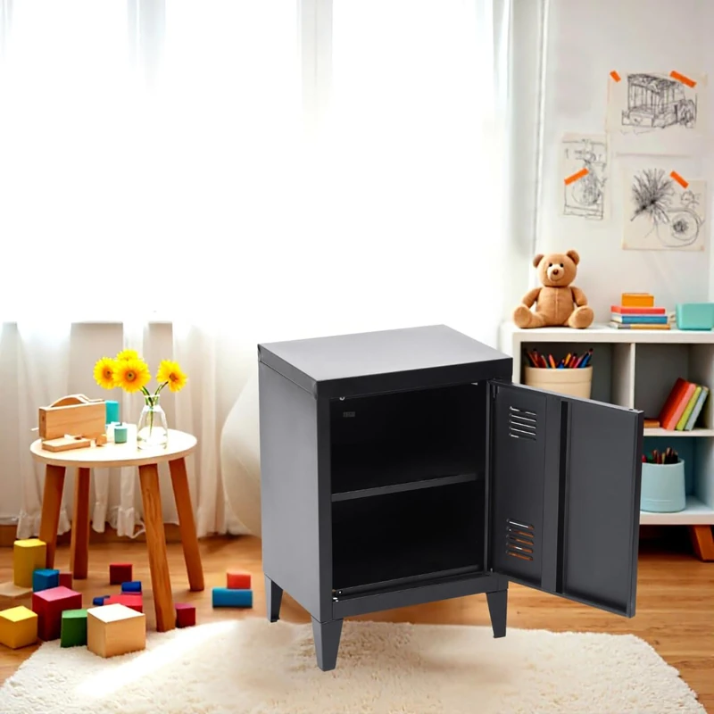 FurnitureR 1-Pack Children's Wardrobes,Black Cabinet,Modern Style,Durable Metal Material,Home & Office Storage,Removable Shelf,Space-Saving Design,Versatile Organization