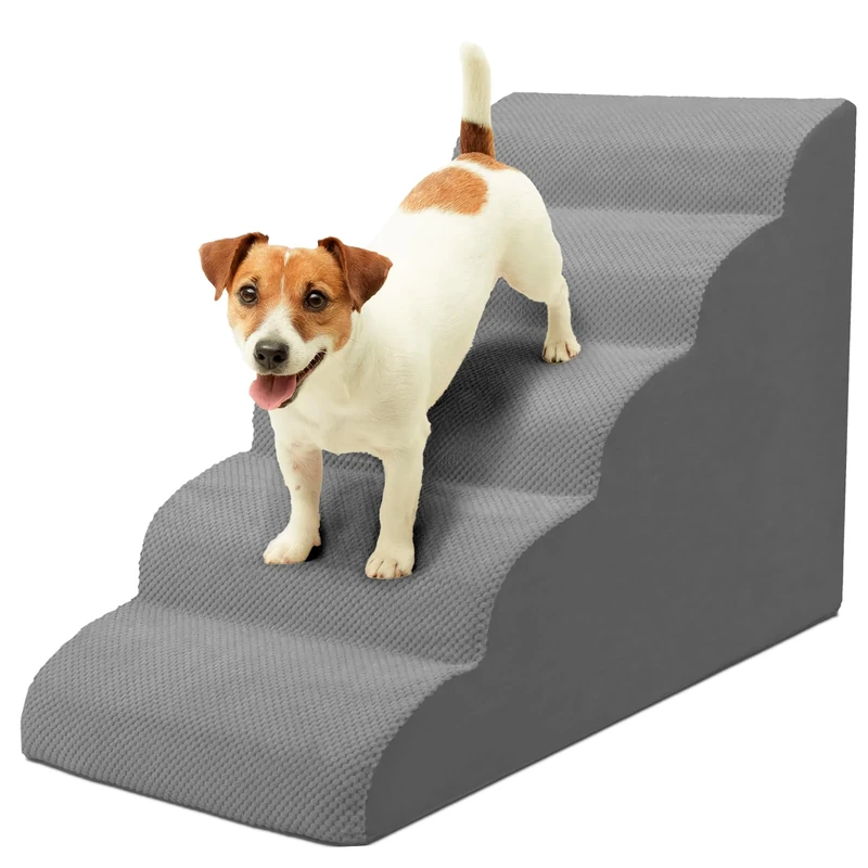 Niubya Dog Steps for Bed and Sofa - H24.4" Dog Stairs for Small Dogs, Older and Injured Pets, with Double Anti-slip Washable Cover and High-density Foam (Grey, 5 Steps)