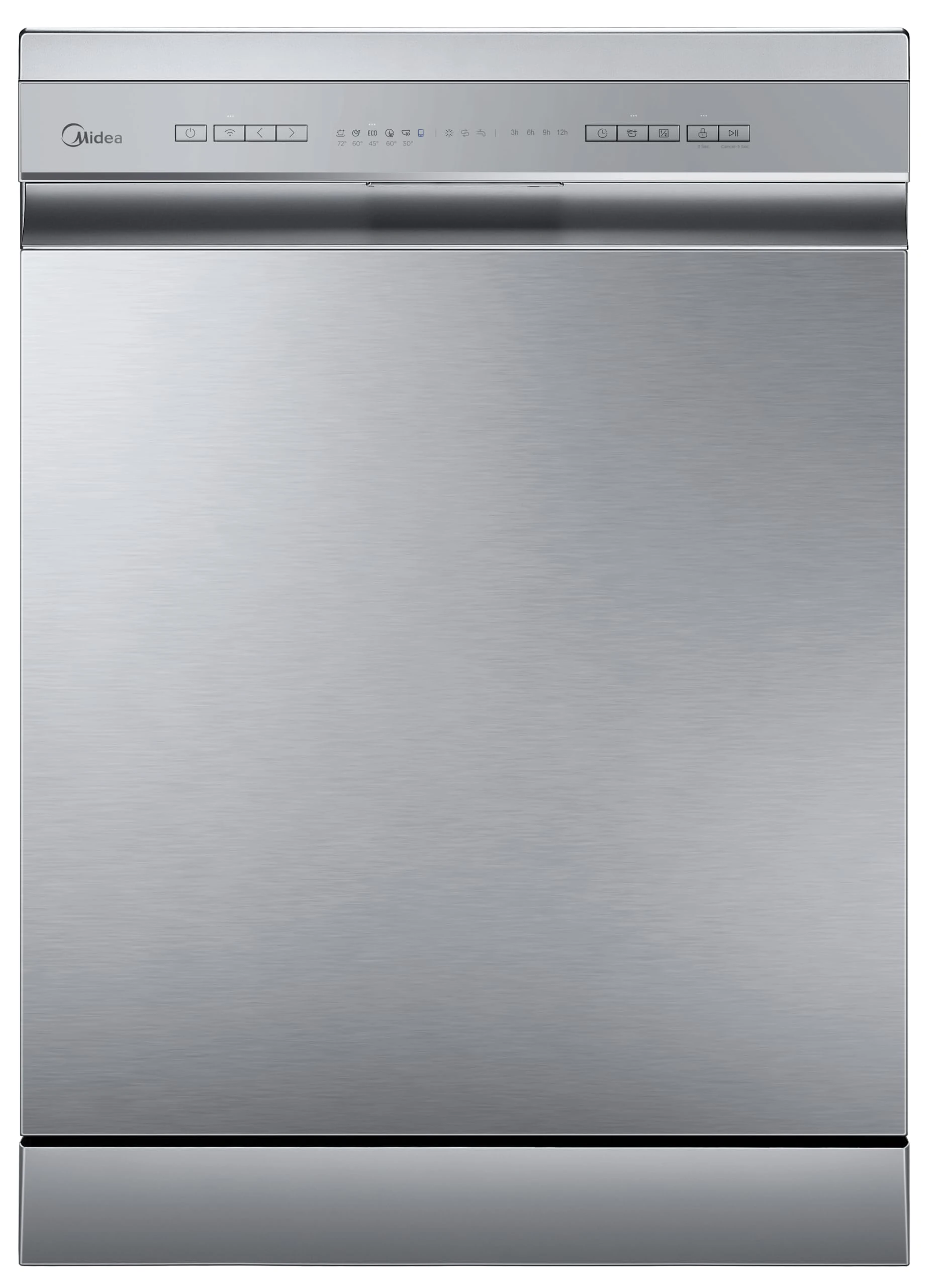 Midea MDWPF1233C(S)-WG-UK Freestanding Dishwasher, 12 Place Settings, 60cm Width, Silver, Eco Wash, Quiet Operation, E Energy Rated