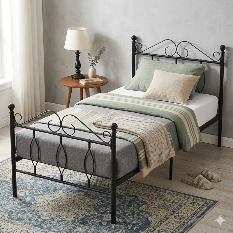 FurnitureR Childrens Bed 3ft Single Bed Frame for Kids Boys Girls,Sleek Appeal Design,Easy Assembly,No Box Needed,Fit for 190x90 Mattress,Black