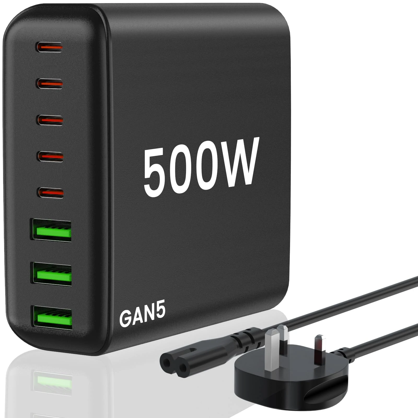 500W USB C Charger Block, GaN 5 USB C Charging 8-Port QC4.0 Fast Charging Station Charger Adapter Compatible with MacBookPro/Air, DELL, iPad, Portable Charging Station for iPhone