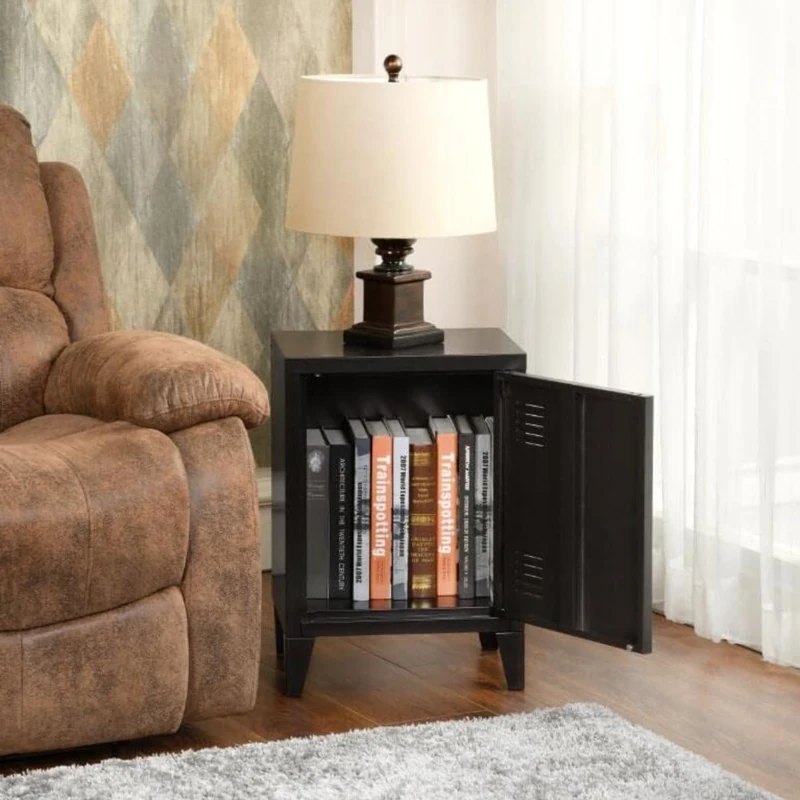 FurnitureR 1-Pack Black Storage Cabinet, Modern Design, Durable Metal Construction, Home and Office Use, Space-Saving Solution, Removable Shelf