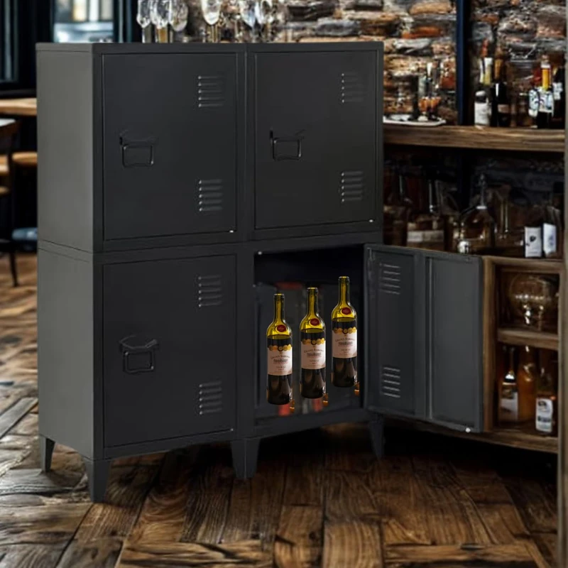 FurnitureR 1-Pack Black Sideboard, Modern Cabinet Design, Durable Metal Construction, Home Storage Solution, Removable Shelf, Compact and Functional