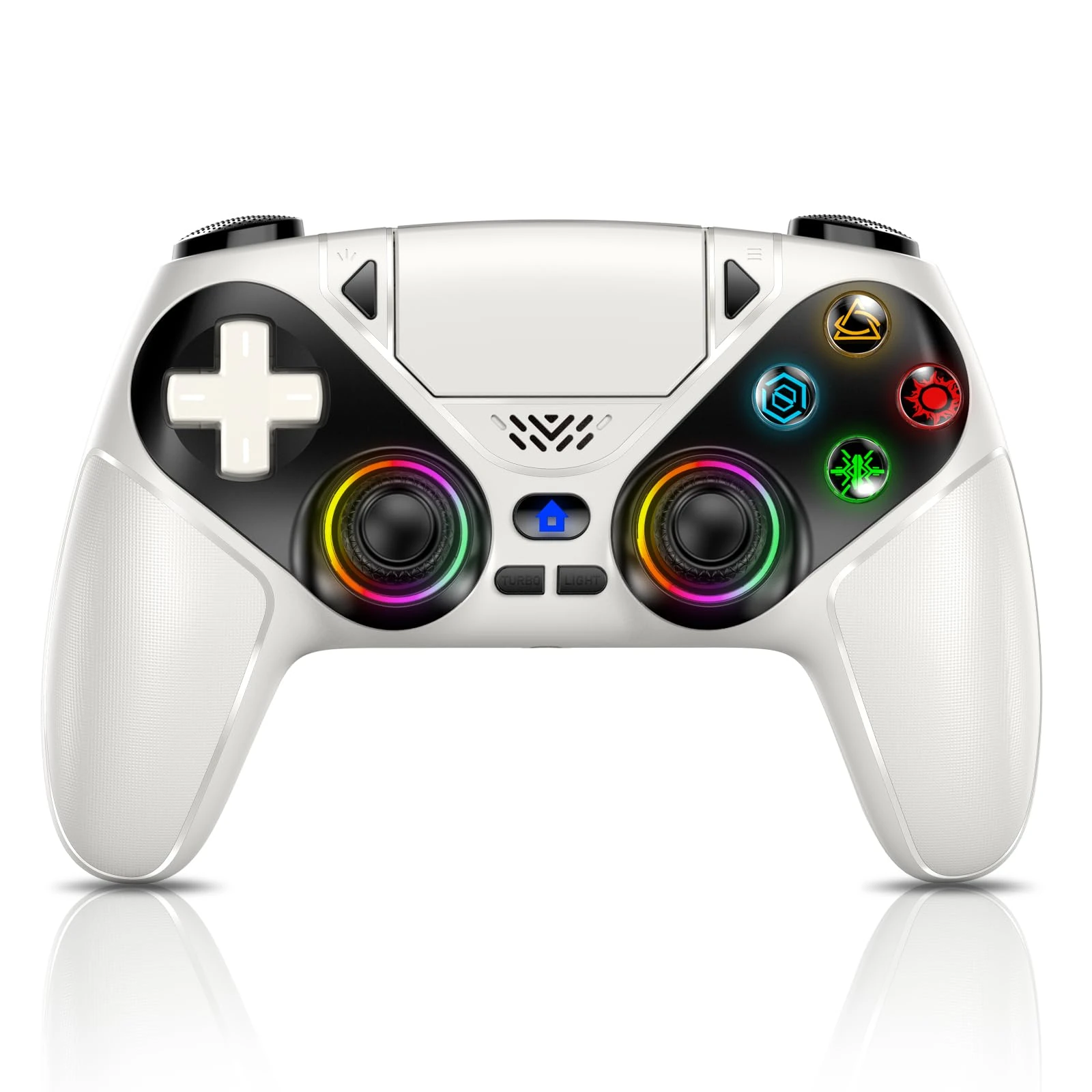 RGB Wireless Controller for PS5, Compatible with PS5 Pro/Slim/PC, Bluetooth Gamepad with Back Paddles, LED Lighting, Marco, Turbo, Dual Vibration, 6-Axis Sensor, 3.5mm Audio Jack, Touchpad - White