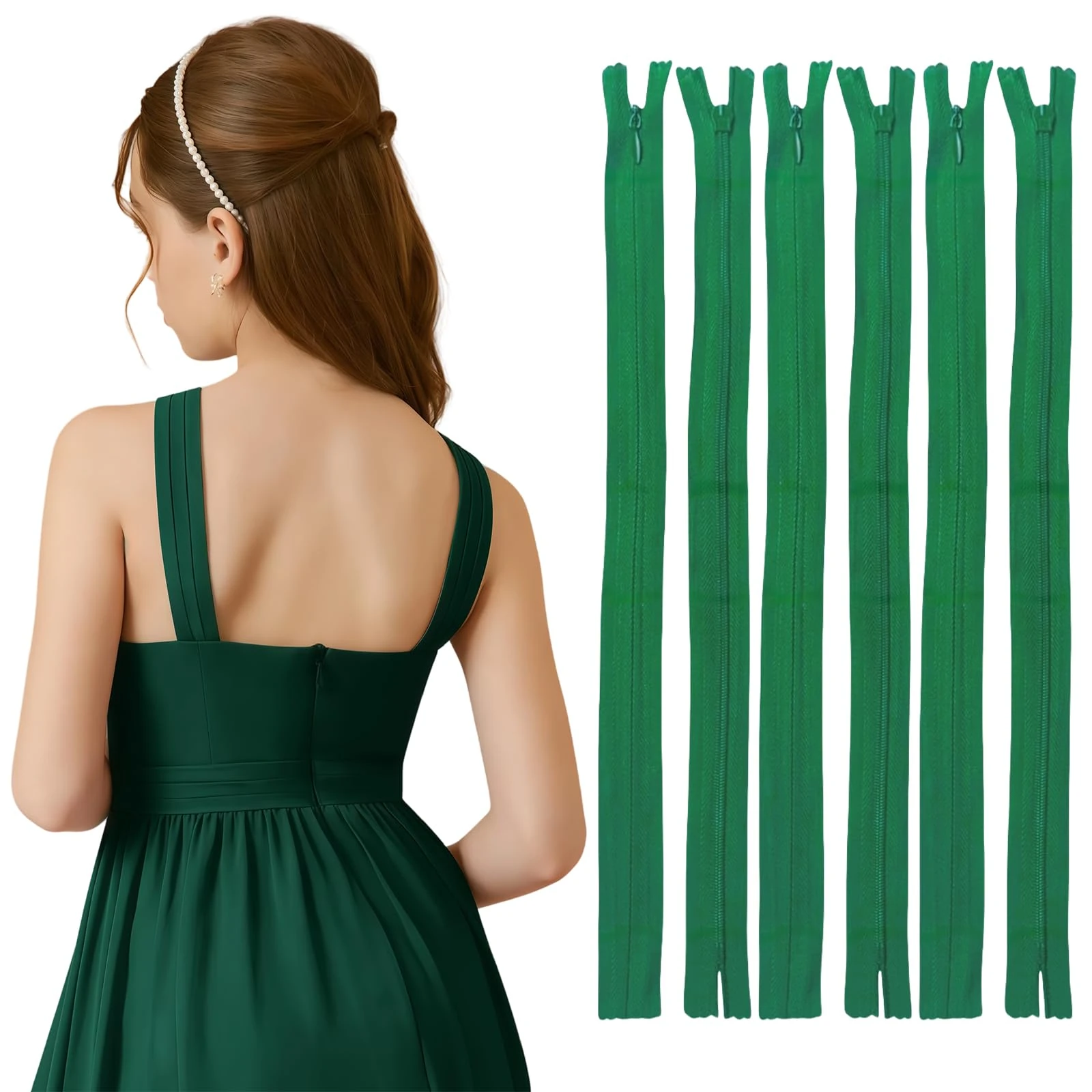 Omeblos 6Pcs Zip,Zips for Sewing,40cm/16in Green Invisible Zip,for Sewing Supplies Bags Wallet Pouches Skirts Dresses and Crafts Tailor Sewing Tools Craft Dressmaking Pillows Cushions Clothes Pants