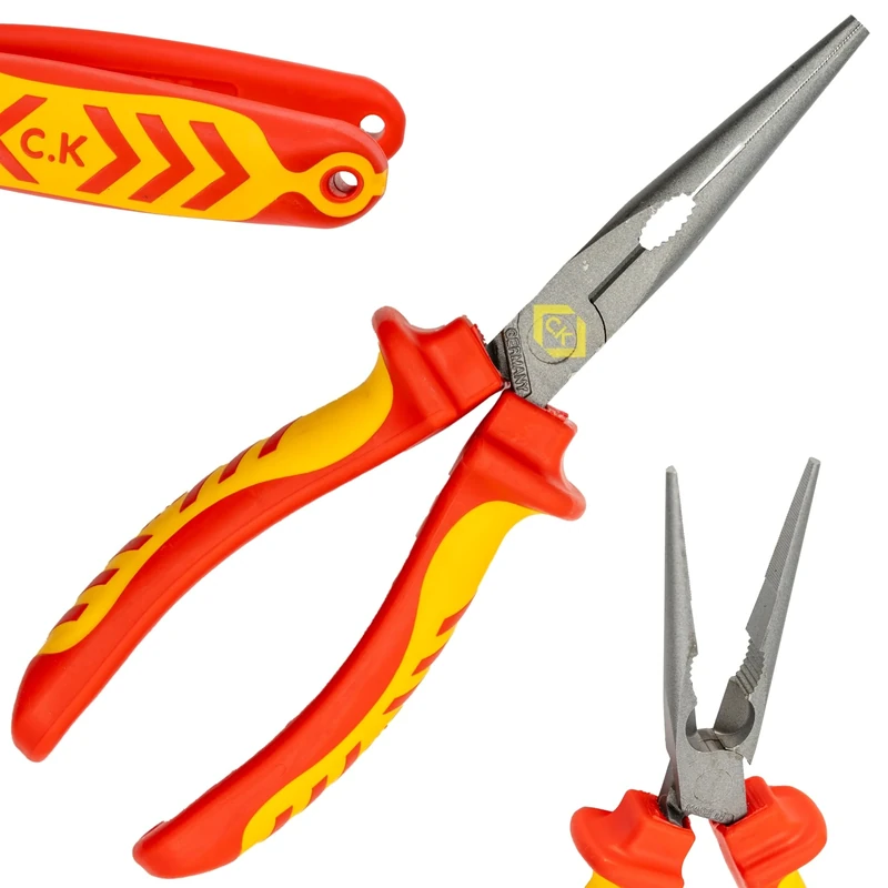 C.K Redline 2025 Edition VDE Snipe Nose Plier & Cutter 200mm, 1000v Insulated Electrical Snipe Nose Pliers & Wire Cable Cutters, Electricians Engineer Croppers Snips Electrician, CK Tools T39076A 200