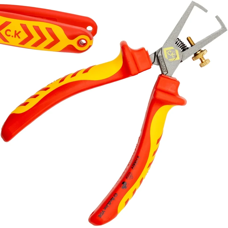 C.K Redline 2025 Edition VDE Wire Stripping Pliers 160mm, 1000v Insulated Electrical Cable Stripper, Lanyard Ready Electricians Plier, Insulated Cables Strip Knife for Electrician, CK Tools T39074A