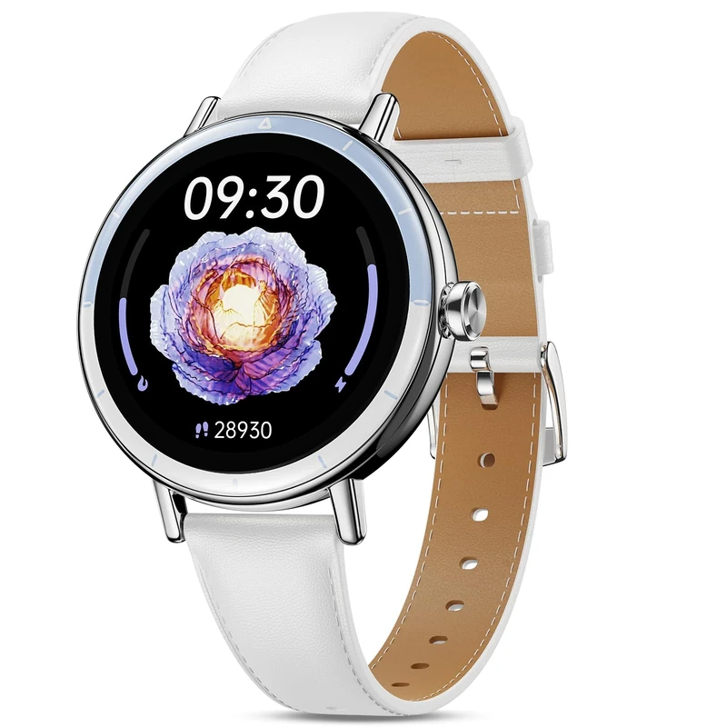 TIFOZEN Smart Watch for Women, 1.27'' HD Display Ladies Round Fitness Watch with Heart Rate/Sleep/SpO2/Menstrual Cycle Monitor, 100+ Sport Mode, IP68 Waterproof for Android iOS, Glacier White/Silver