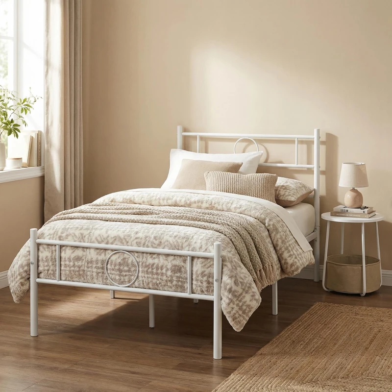 FurnitureR Childrens Bed 3ft Single Bed Frame for Kids Boys Girls,Sleek Appeal Design,Easy Assembly,No Box Needed,Fit for 190x90 Mattress,Circle,Design, White