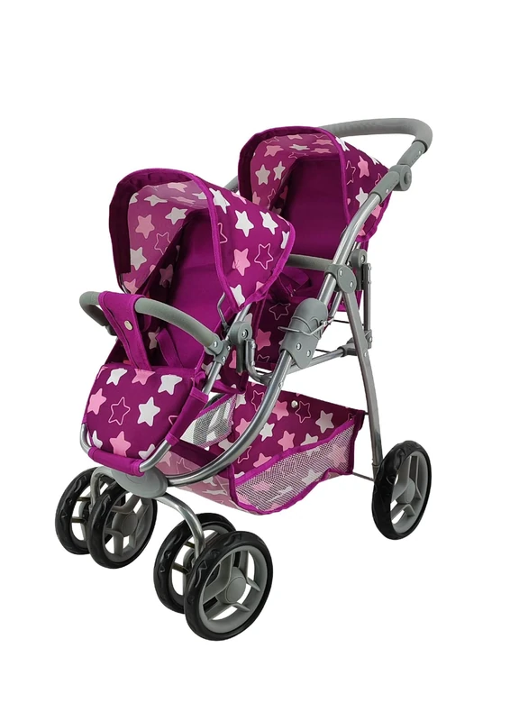 Knorrtoys Milo 16445 Twin Doll's Pram Star Dark Pink