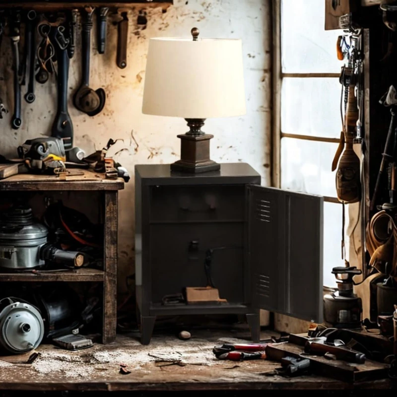 FurnitureR 1-Pack Black Tool Cabinet, Removable Shelf Design, Durable Metal Construction, DIY & Tools Storage Solution, Compact Space Organizer, Ideal for Workspace Efficiency