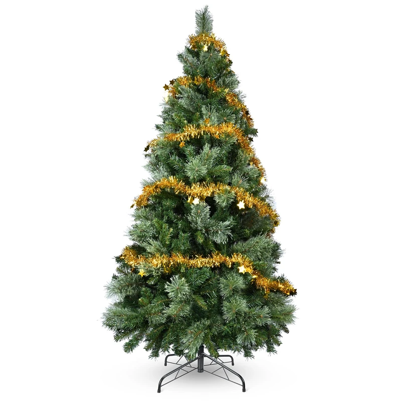 Christmas Tree 6FT – 800 Tips Full & Realistic Green Xmas Tree with PVC Branches, Metal Stand – Christmas Tree for or Home, Office, Shops and Hotels (Green Light Brown 180 cm)