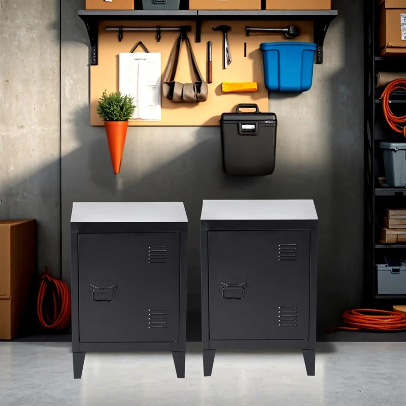 FurnitureR 1-Pack Black Storage Locker, Industrial Design, Durable Metal Construction, Tools Storage Box, Ideal for Home and Office, Sleek and Modern Compact Cabinet