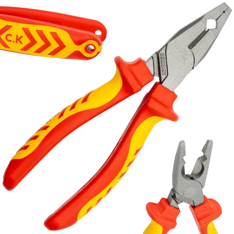 C.K Redline 2025 Edition VDE Access Plier & Cutter 180mm, 1000v Insulated Electrical Pliers and Wire Cable Cutters, Electricians Engineer Croppers Snips Electrician, CK Tools T39077A 180